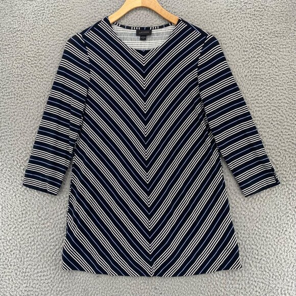 J Jill Top Womens Extra Small Black Striped Wearever 3/4 Sleeves Stretch Tunic - Picture 1 of 9